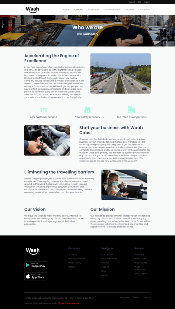 Waah cabs web design | Digital Creative Minds