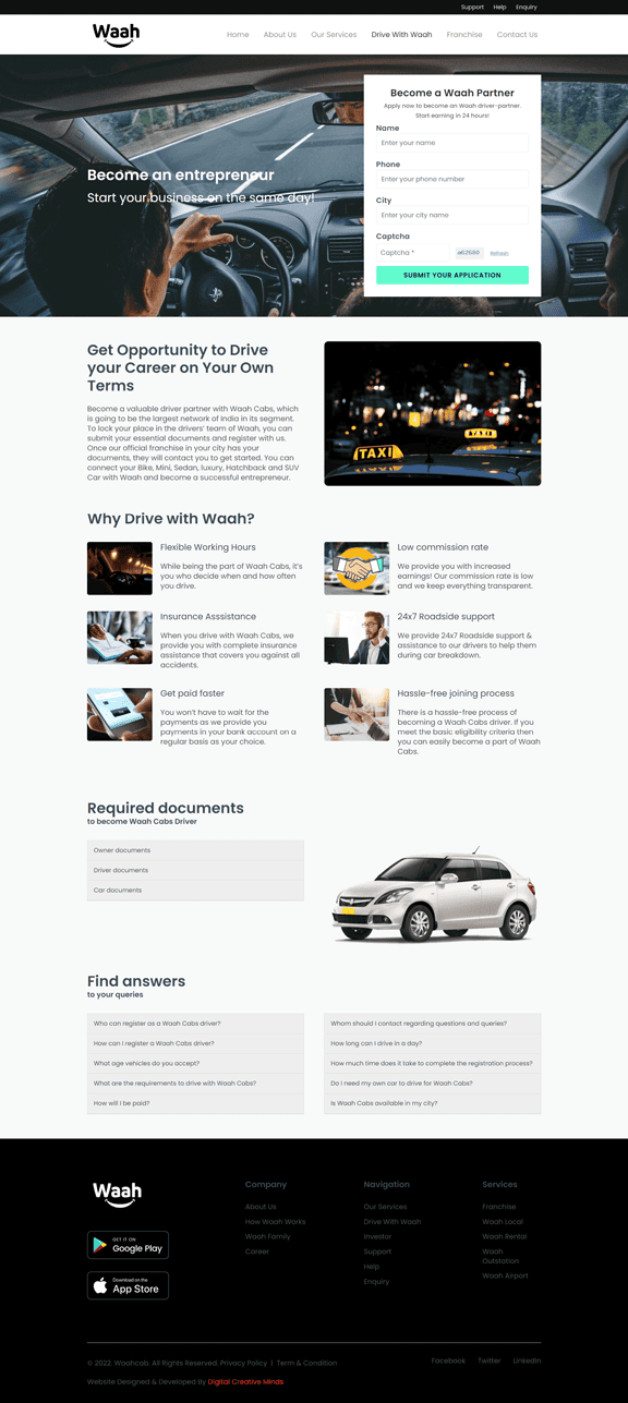 Waah cabs web design | Web Development agency Digital Creative Minds